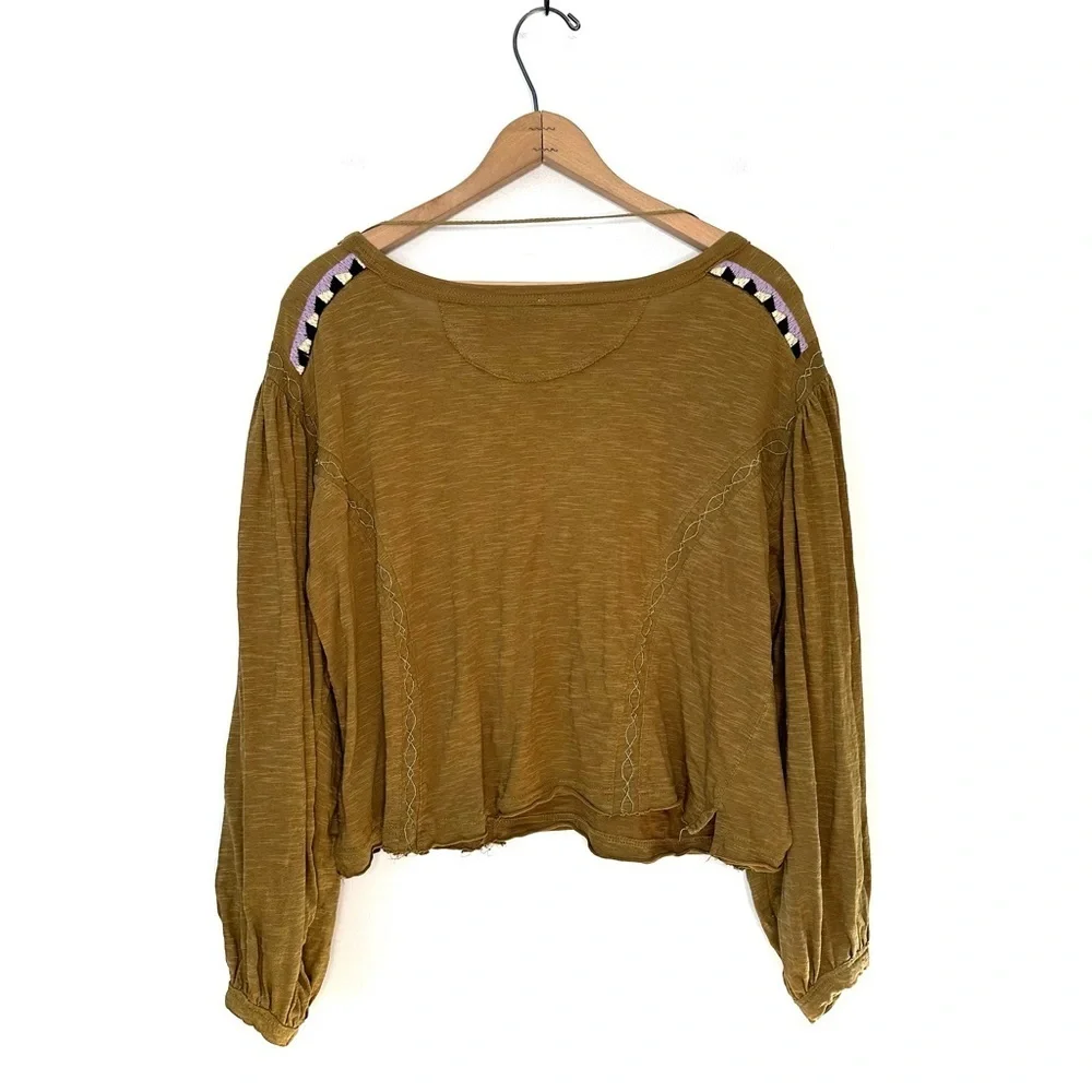 Free People | Hand Me Down Embroidered Top Moss Green Size Large